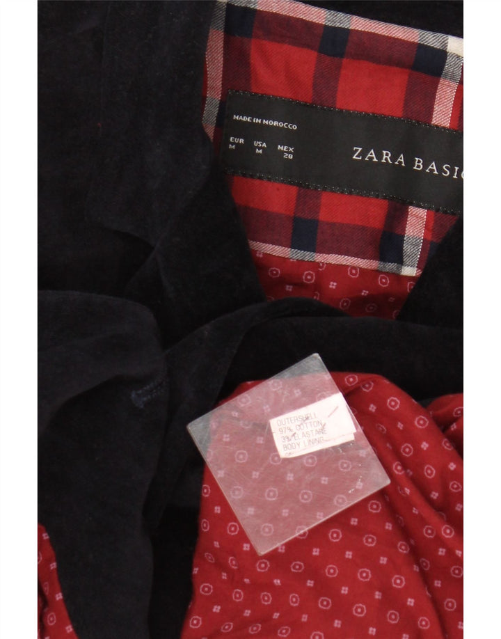 Женский бархатный пиджак Zara с 2 пуговицами, Великобритания 12, средний темно-синий, хлопок
