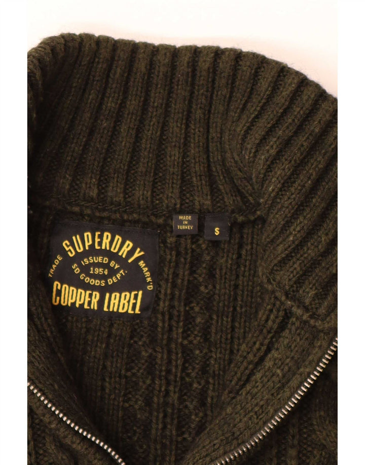 Мужской джемпер с воротником на молнии Superdry, маленький шерстяной свитер цвета хаки