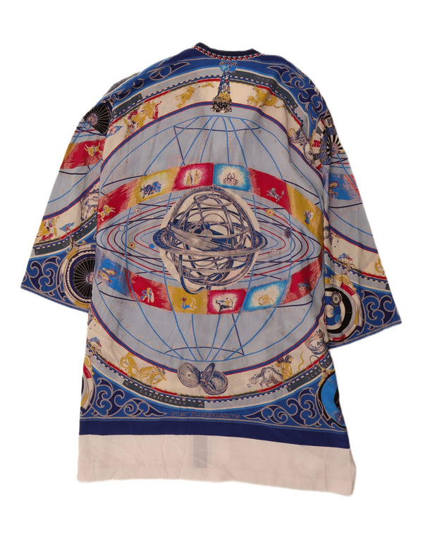 ВИНТАЖНОЕ женское платье свободного кроя с абстрактным узором, Великобритания 14, средний синий цвет