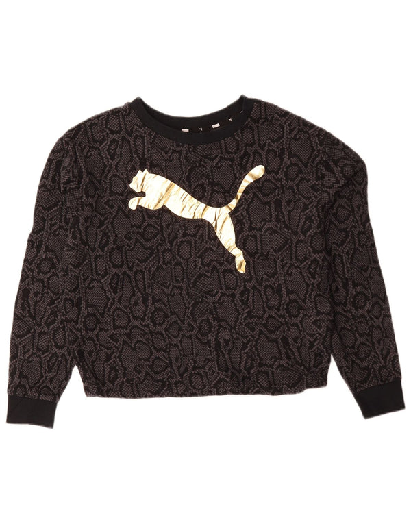 Женский укороченный свитшот с графическим рисунком Puma UK 14, средний черный с животным принтом