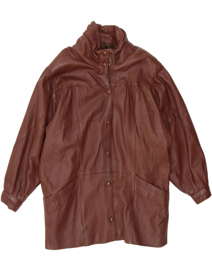GENEL Womens Leather Coat UK 20 2XL Brown Leather Vintage Genel and Second-Hand Genel from Messina Hembry 