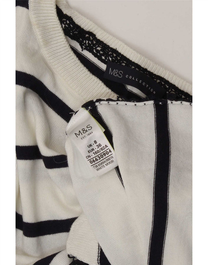Женский топ Marks & Spencer с рукавом 3/4, Великобритания, 8 маленьких белых полосок, хлопок