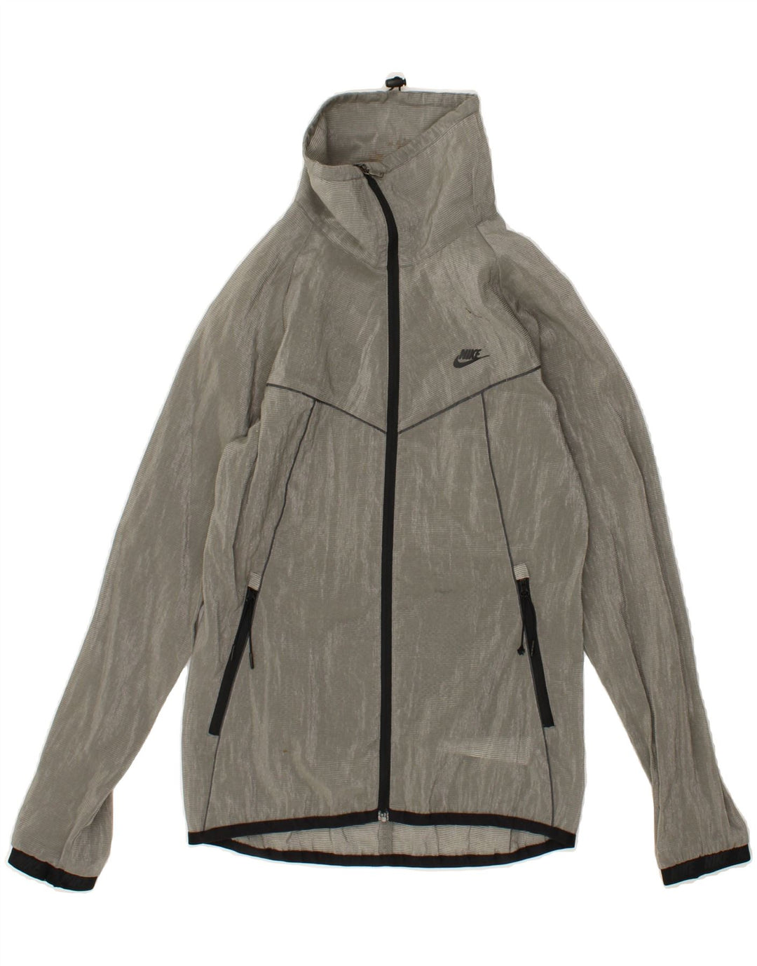 NIKE Womens Tracksuit Top Jacket UK 6 XS Grey Pinstripe Viscose | Vintage Nike | Thrift | Second-Hand Nike | Used Clothing | Messina Hembry 
