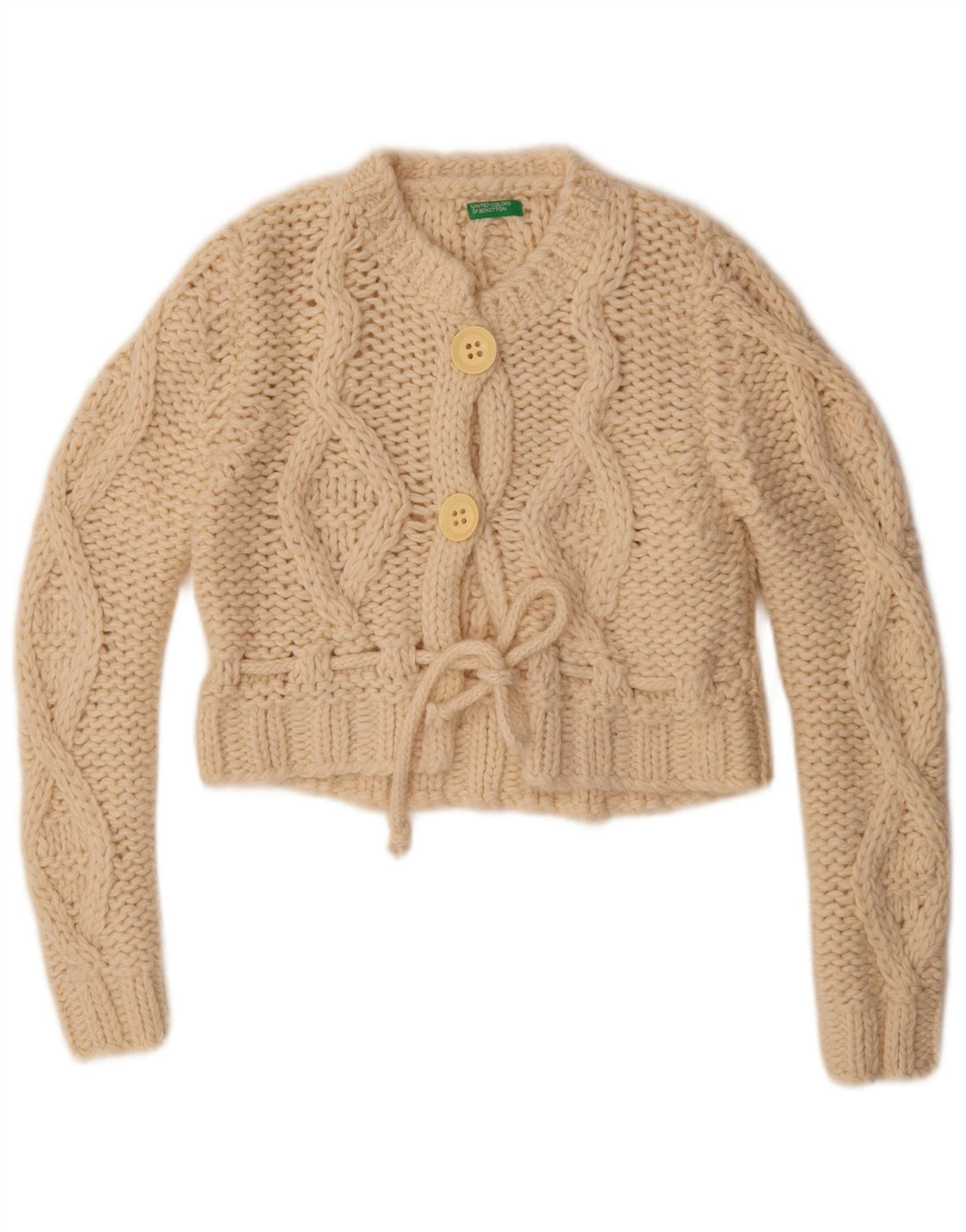 Женский укороченный кардиган Benetton UK 14, средний цвет, белая шерсть