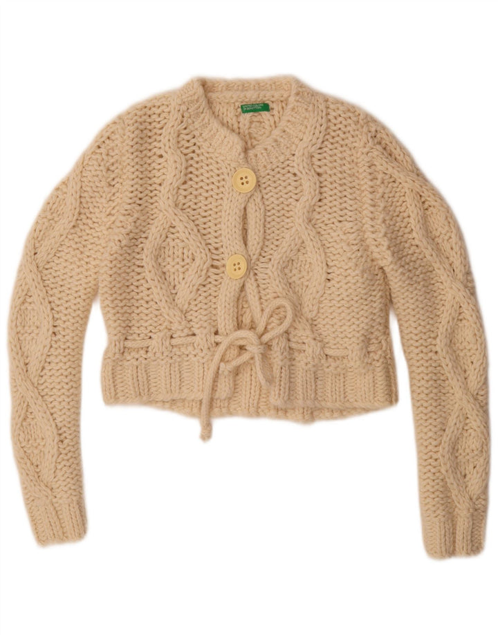 Женский укороченный кардиган Benetton UK 14, средний цвет, белая шерсть