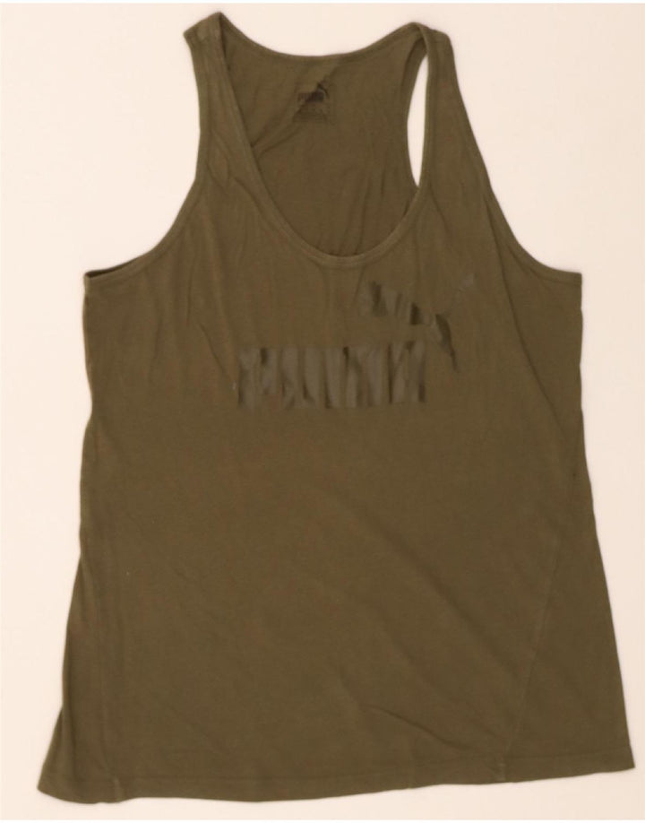 PUMA Womens Graphic Vest Top UK 10 Small Khaki Vintage Puma and Second-Hand Puma from Messina Hembry 