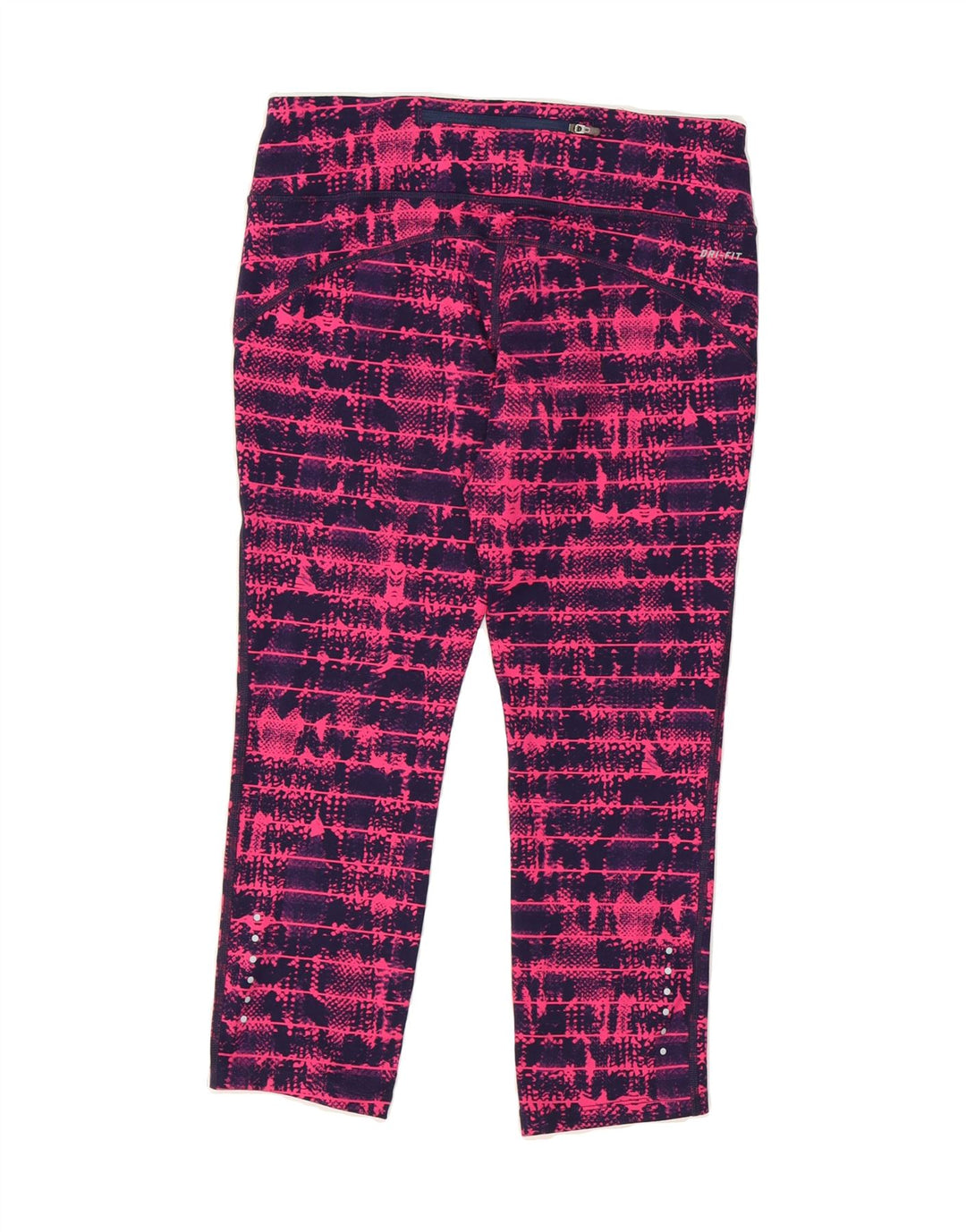 NIKE Womens Dri Fit Capri Leggings UK 14 Medium Pink Striped Polyester Vintage Nike and Second-Hand Nike from Messina Hembry 