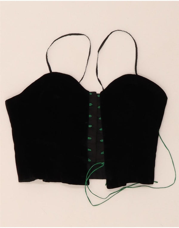 ВИНТАЖНЫЙ женский укороченный бархатный корсетный топ UK 10, маленький черный