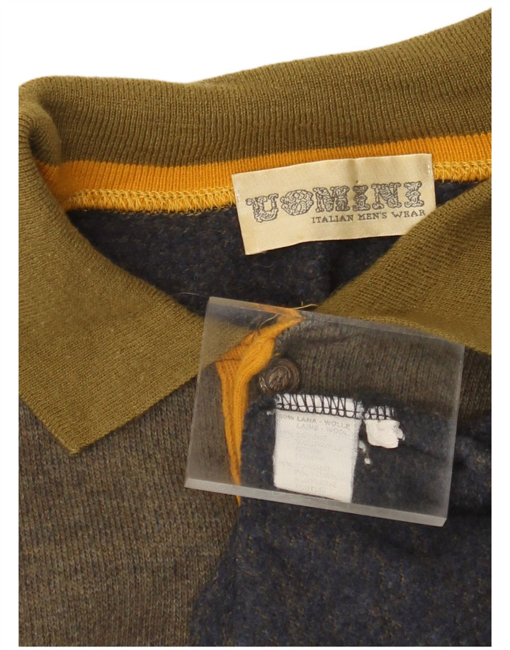 Винтажный мужской свитер с воротником поло, большой шерстяной полосатый свитер цвета хаки