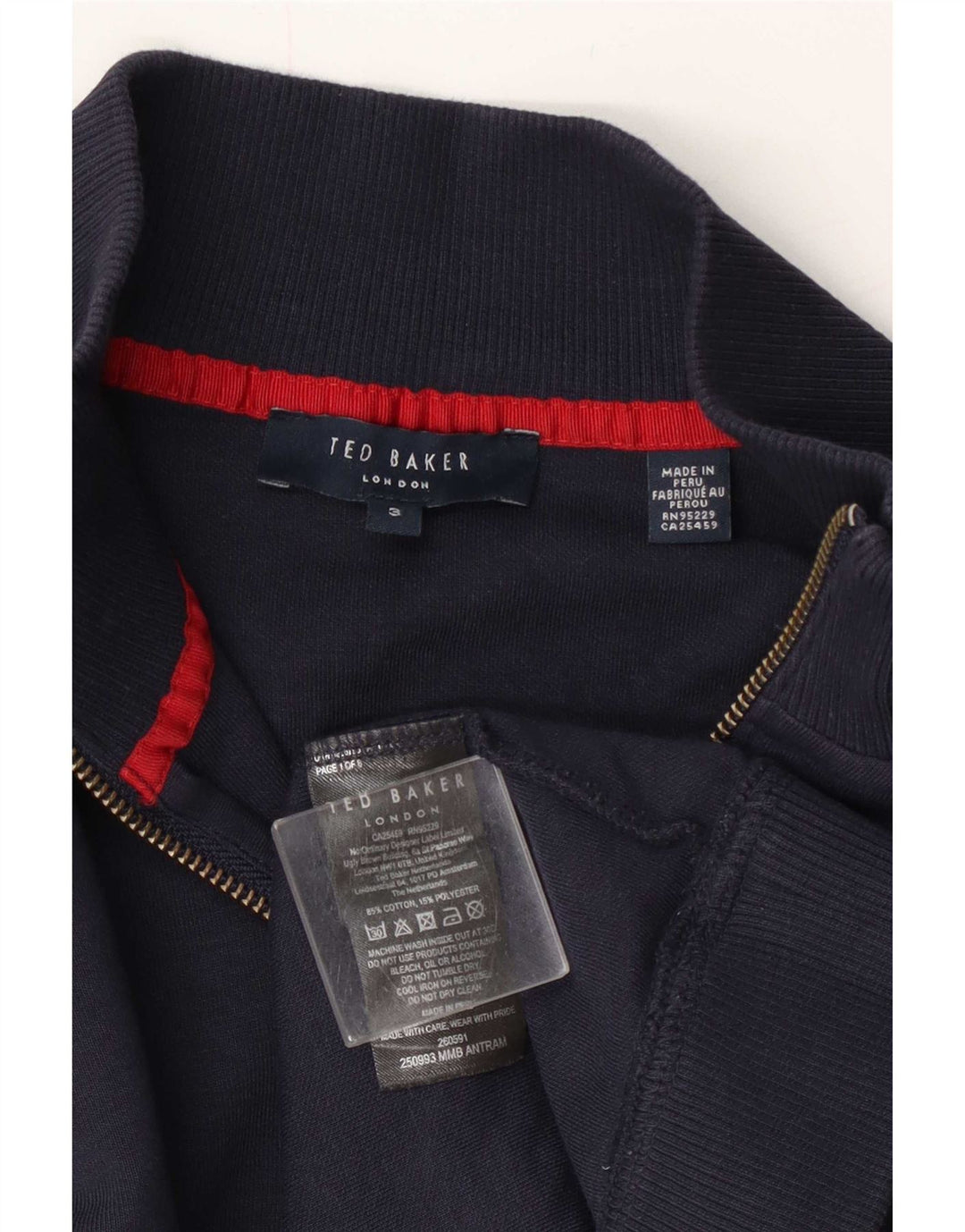 Мужской свитшот с воротником на молнии Ted Baker, размер 3, средний, темно-синий, хлопок