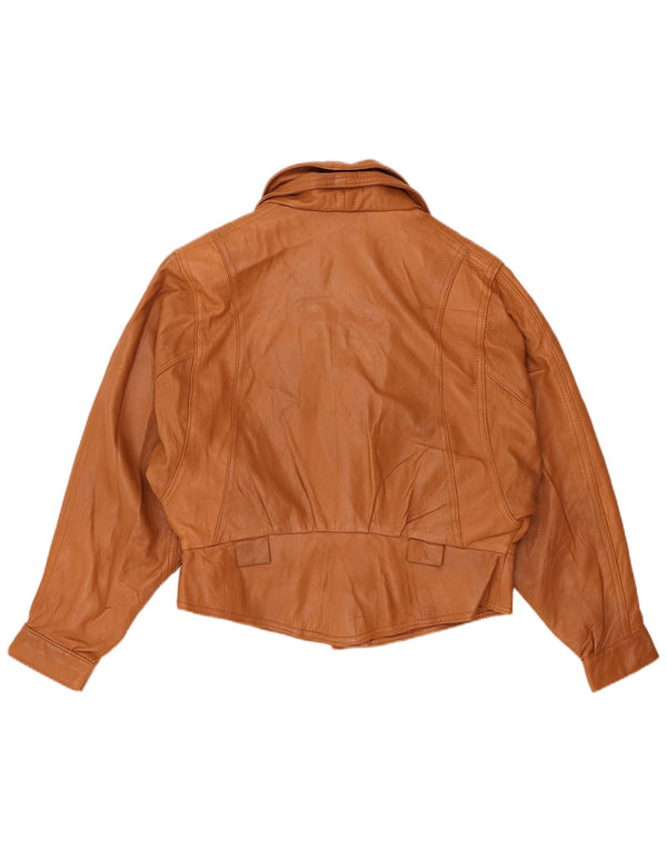 Винтажная женская кожаная куртка UK 14, кожа среднего коричневого цвета