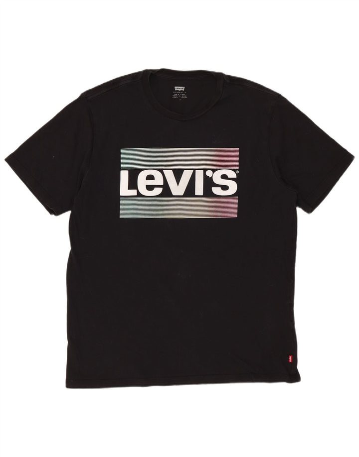 Мужская футболка с рисунком Levi's, верх среднего размера, черный хлопок, хлопок