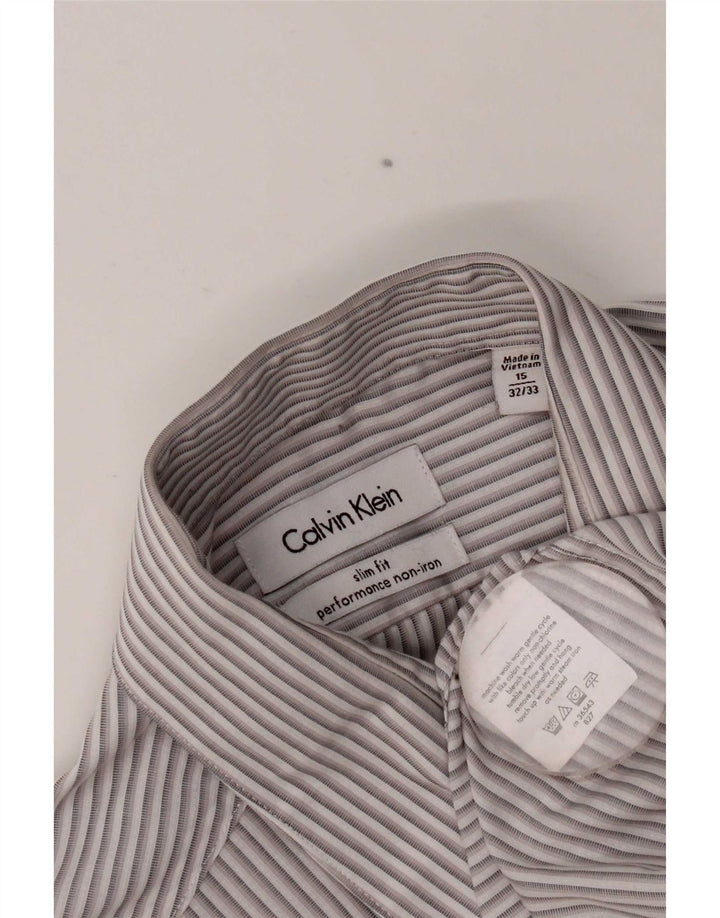 Мужская рубашка приталенного кроя Calvin Klein, размер 15 1/2, средний серый в полоску