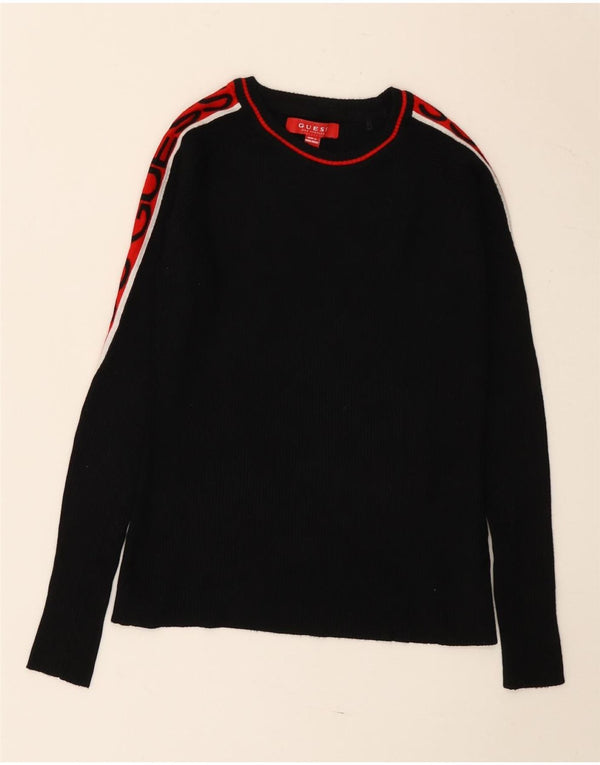 Guess Womens Graphic Top Long Sleeve UK 8 Small Black Colourblock Viscose