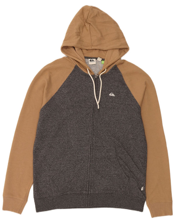 Мужской свитер с капюшоном на молнии Quiksilver XL, серый, хлопок с цветными блоками