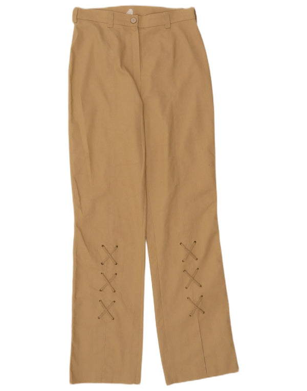 ВИНТАЖНЫЕ женские прямые повседневные брюки UK 12, средние W28 L31, бежевый хлопок