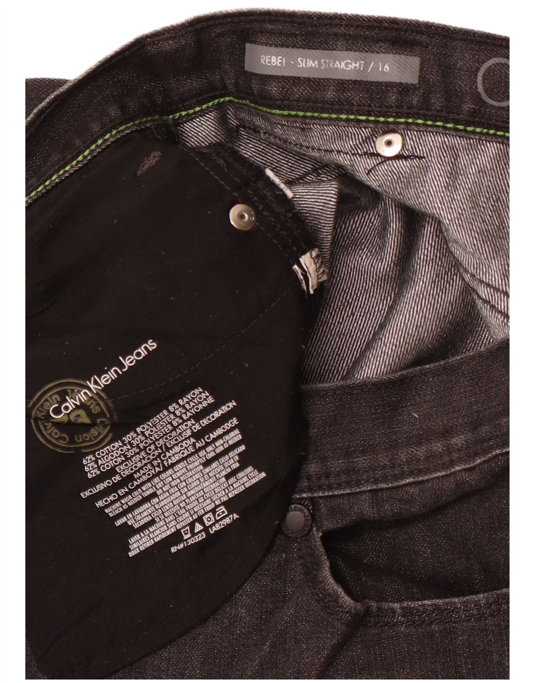 Прямые джинсы CALVIN KLEIN для девочек Rebel 15-16 лет W30 L29, черные классические