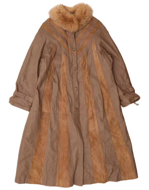 Norma Женское кожаное пальто свободного кроя UK 14 Classic в коричневую полоску среднего размера