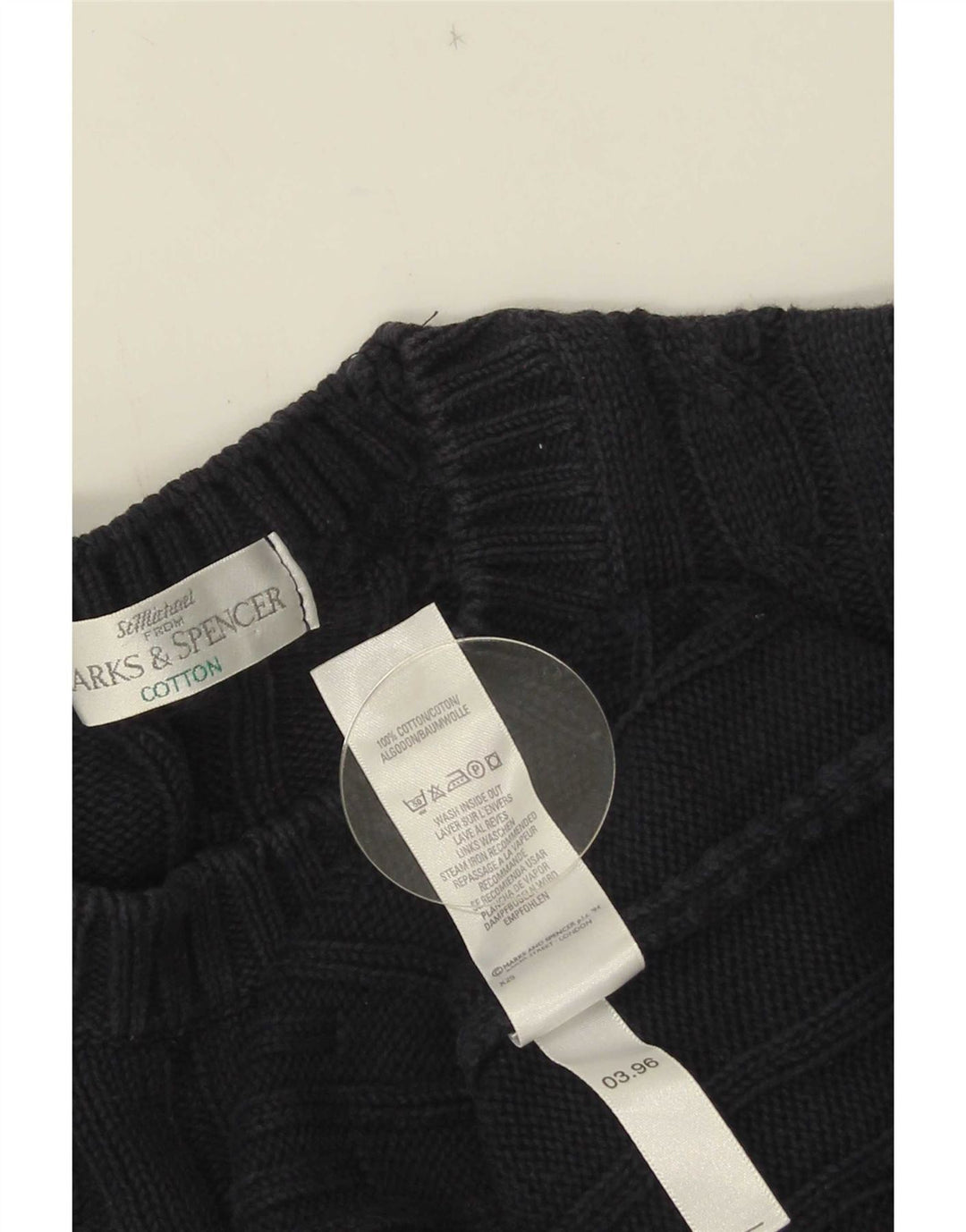 Мужской джемпер с круглым вырезом Marks & Spencer, средний темно-синий хлопковый свитер
