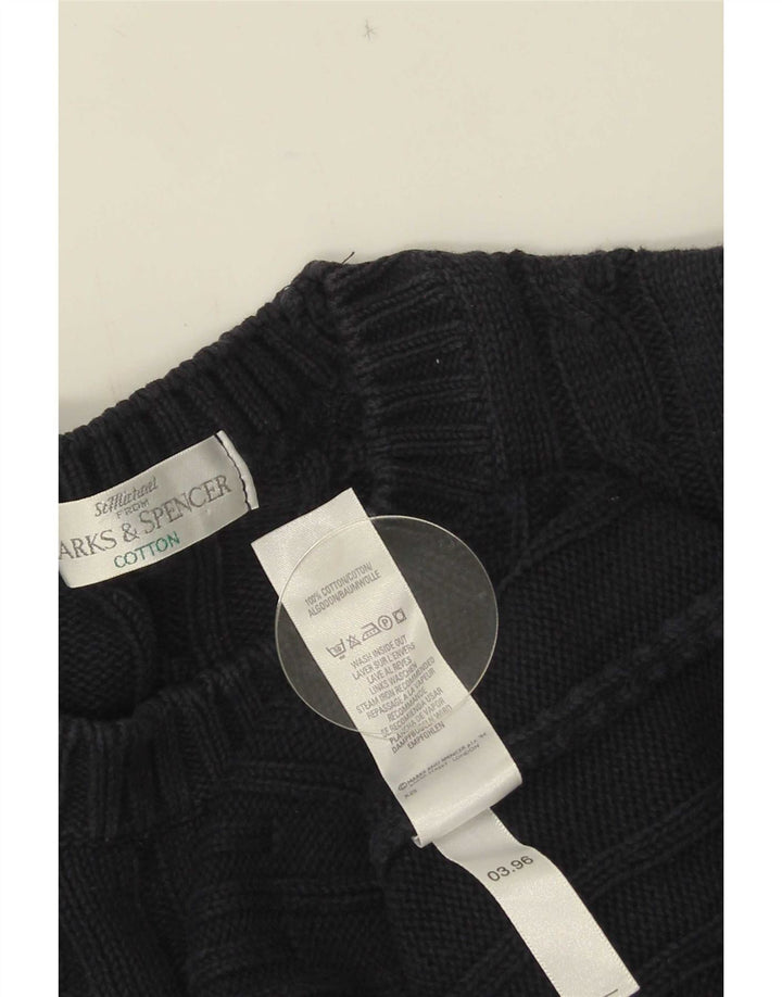Мужской джемпер с круглым вырезом Marks & Spencer, средний темно-синий хлопковый свитер