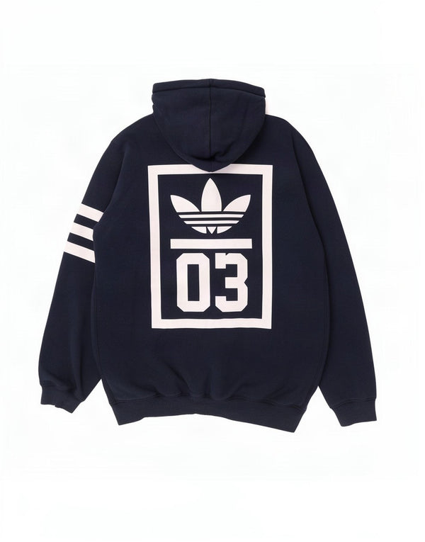 Adidas Мужской свитер с капюшоном на молнии с графическим рисунком, большой темно-синий полосатый хлопковый свитер