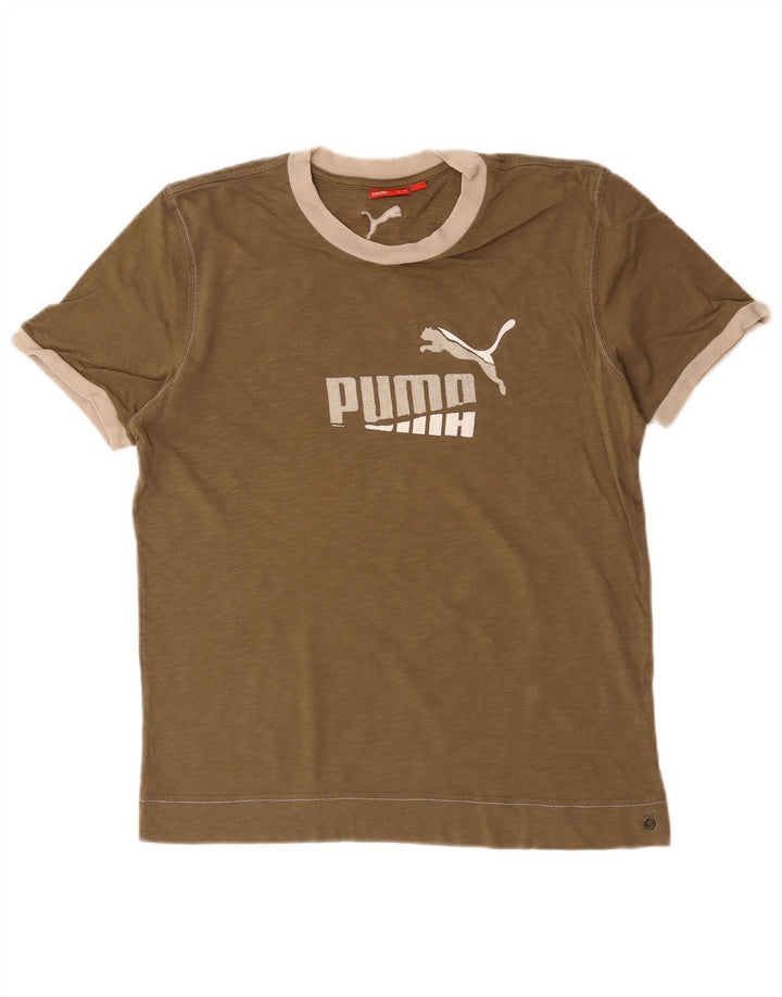 Мужская футболка с рисунком Puma, хлопковый топ среднего коричневого цвета