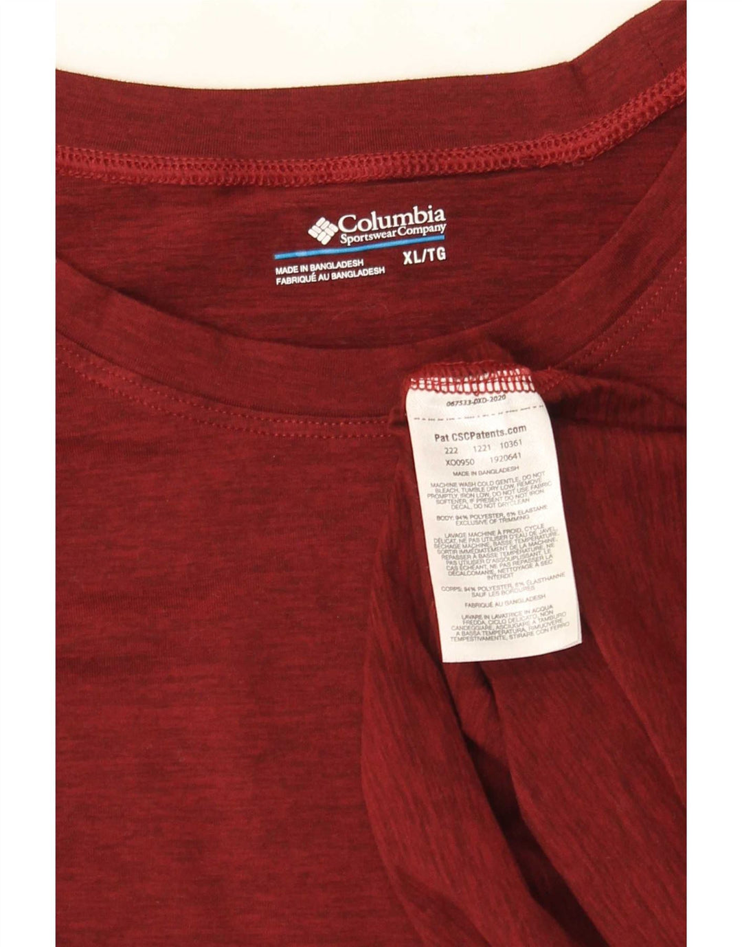 Мужская футболка Columbia Top XL бордового цвета из полиэстера