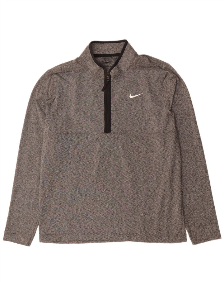 Мужской пуловер с воротником на молнии Nike Dri Fit, большой серый в крапинку