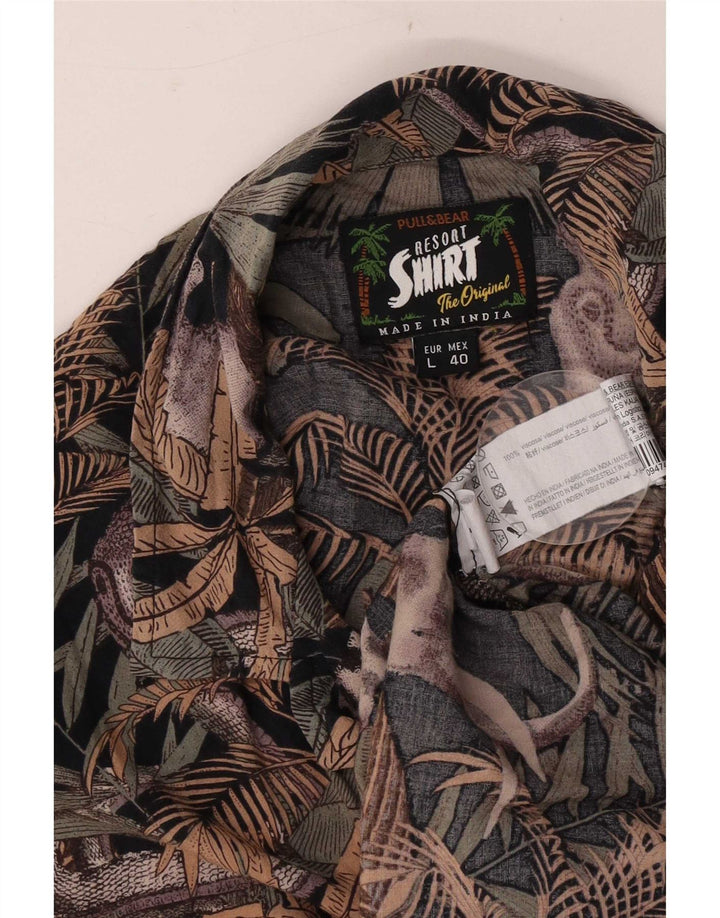 Мужская рубашка с коротким рукавом Pull & Bear, большая разноцветная вискоза с цветочным принтом