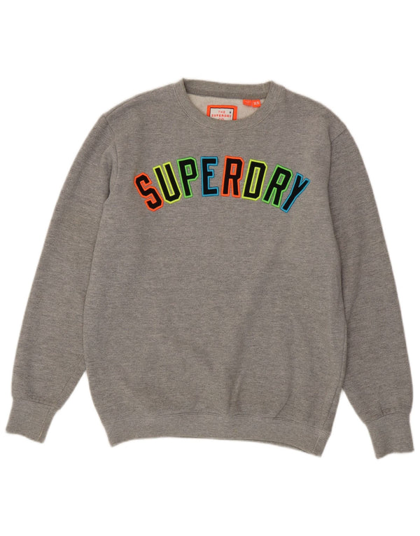 SUPERDRY Мужской свитшот свободного кроя с графическим рисунком, джемпер XS, серый хлопок с крапинками