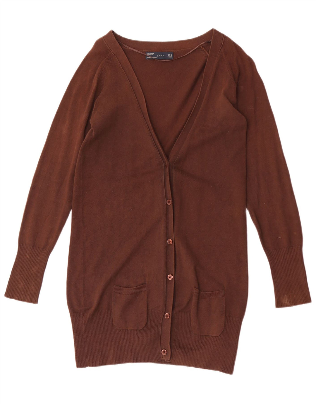 Женский кардиган Zara UK 12, хлопковый средний коричневый цвет