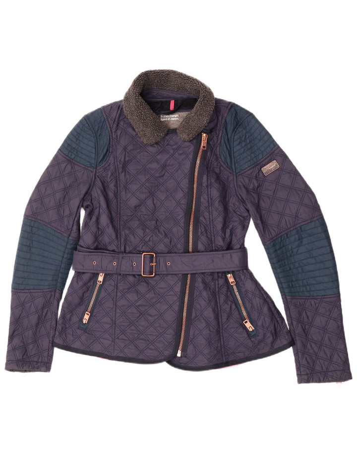 Женская стеганая куртка Superdry UK 14, средний темно-синий, нейлон с цветными блоками