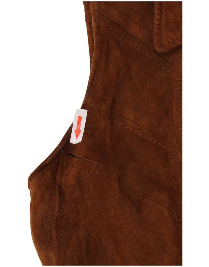 Винтажное женское замшевое пальто без рукавов IT 46, большое коричневое кожаное