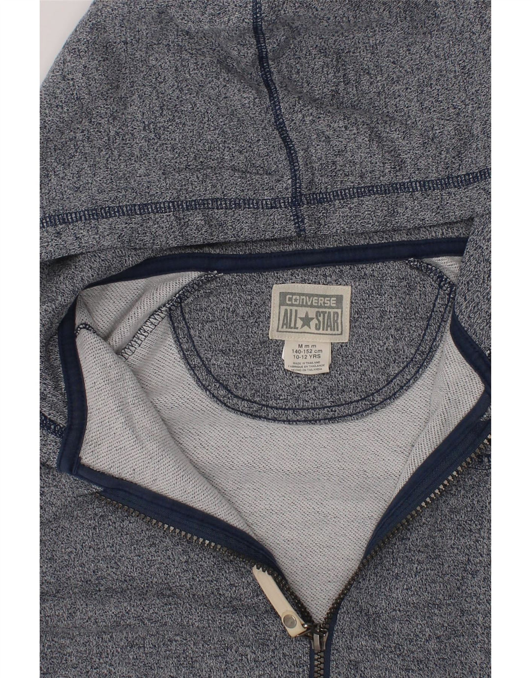 CONVERSE Boys Graphic Zip Hoodie Sweater 10-11 Years Medium Blue Flecked Vintage Converse and Second-Hand Converse from Messina Hembry 