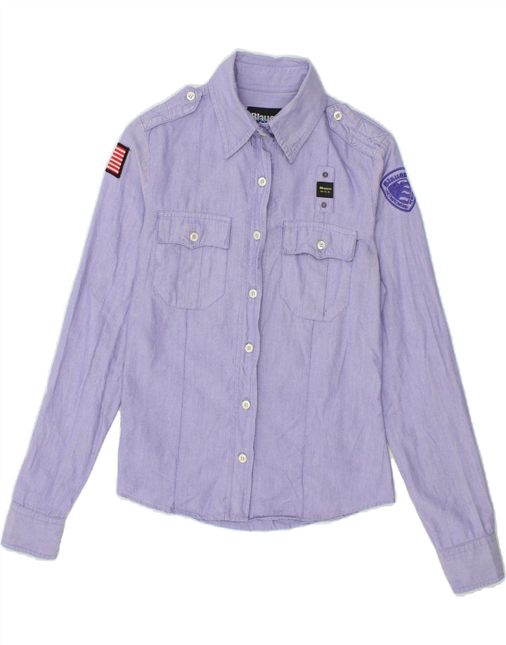 BLAUER Womens Military Graphic Shirt UK 10 Small Purple Vintage Blauer and Second-Hand Blauer from Messina Hembry 