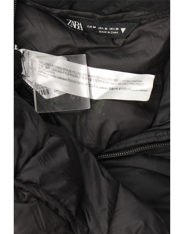 Женское стеганое пальто с капюшоном Zara UK 14, средний черный нейлон