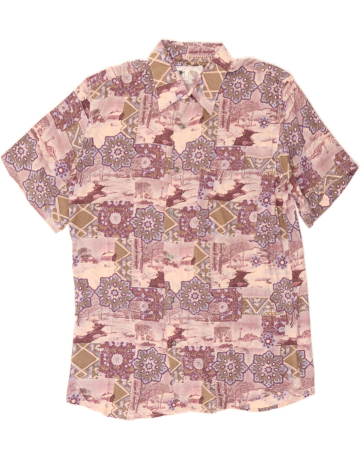 VINTAGE Mens Short Sleeve Shirt Medium Burgundy Patchwork Viscose Vintage Vintage and Second-Hand Vintage from Messina Hembry 