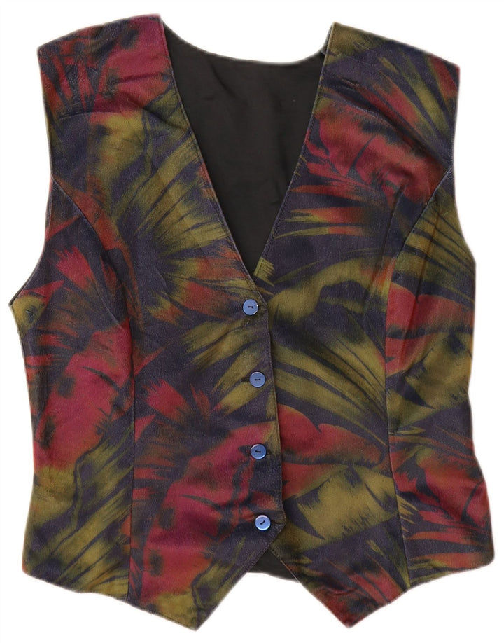 ВИНТАЖНЫЙ женский жилет UK 12, средний темно-синий с цветочным принтом