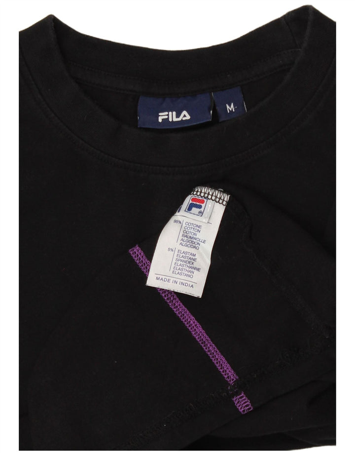 FILA Womens Crop T-Shirt Top UK 12 Medium Black Cotton