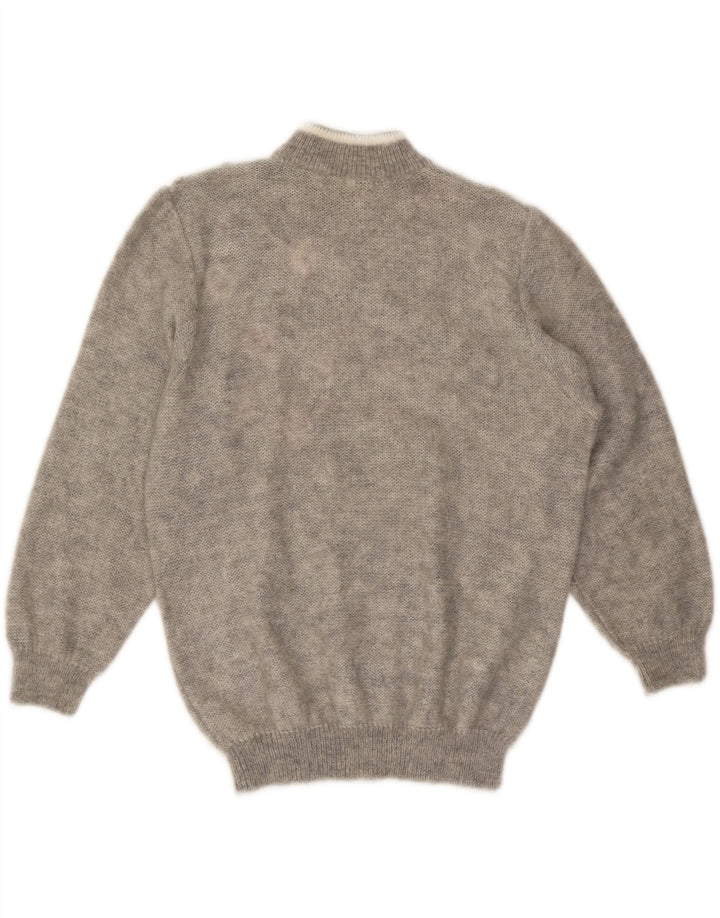 ВИНТАЖНЫЙ женский джемпер с высоким воротником, Великобритания, 18 XL, серый мохер с цветочным принтом