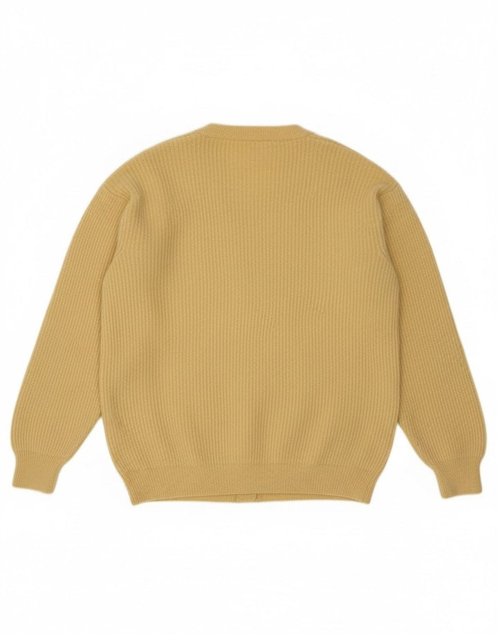 Винтажный мужской кардиган-свитер среднего желтого цвета из натуральной шерсти