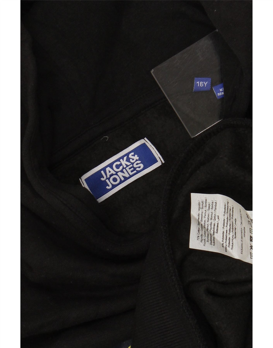 JACK & JONES Джемпер с капюшоном и рисунком для мальчиков 15–16 лет, черный хлопок