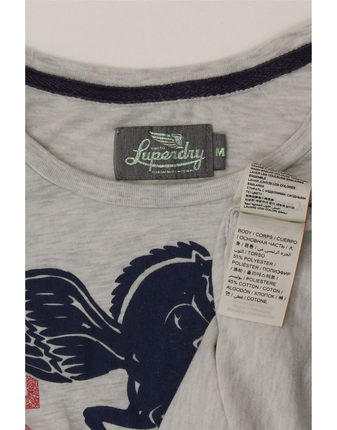 Женская футболка с рисунком Superdry Top UK 12, средний серый полиэстер с крапинками