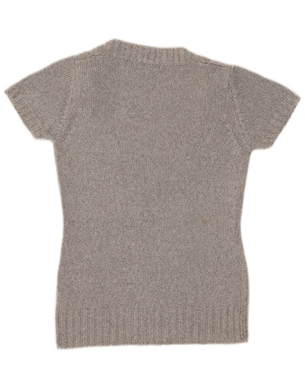 Женский джемпер с короткими рукавами и v-образным вырезом Massimo Dutti UK 10, маленький серый