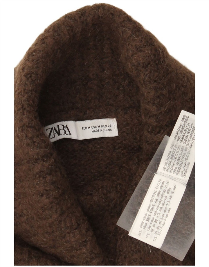 Женский укороченный джемпер с высоким воротником Zara UK 14, средний коричневый полиэстер