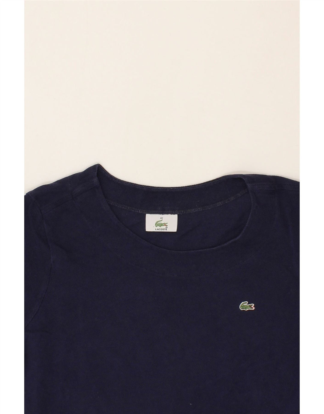 LACOSTE Womens T-Shirt Top Size 42 Large Navy Blue Cotton Vintage Lacoste and Second-Hand Lacoste from Messina Hembry 