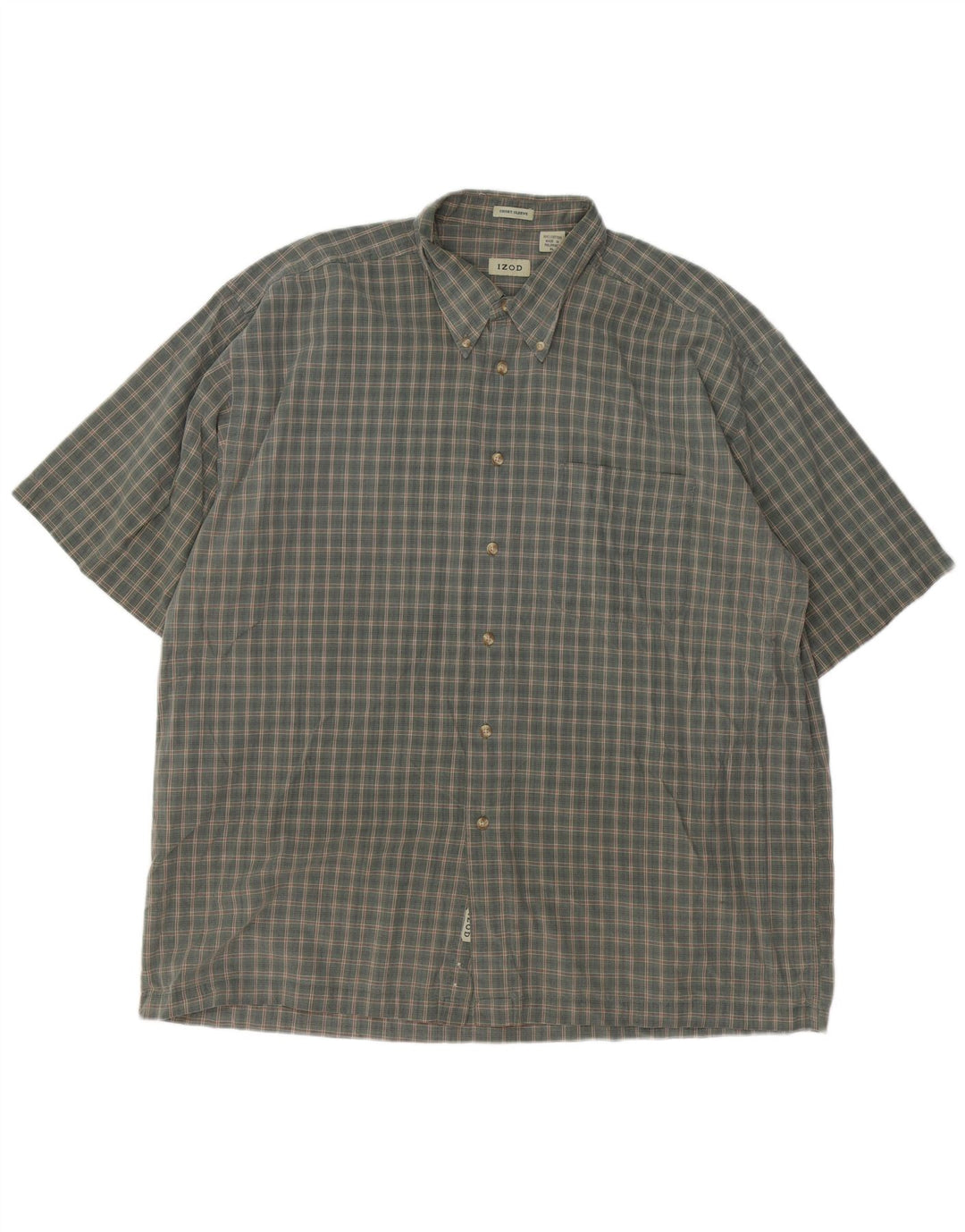 IZOD Мужская рубашка с коротким рукавом XL, цвет хаки, хлопок в клетку