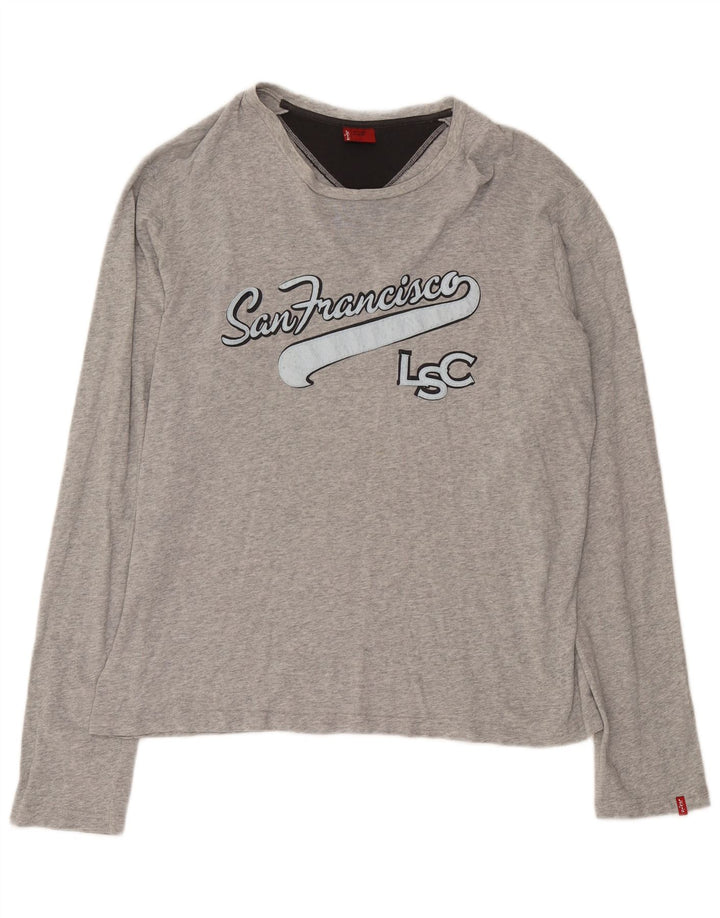 Мужской топ с рисунком Levi's, длинный рукав, XL, серый хлопок