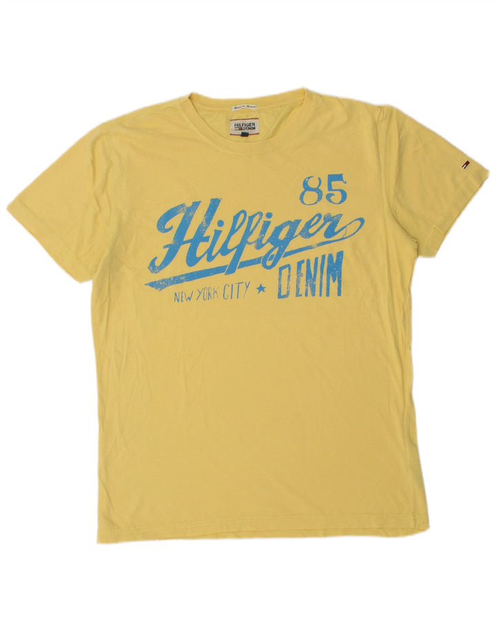 Мужская футболка с рисунком Tommy Hilfiger, хлопковый топ среднего желтого цвета