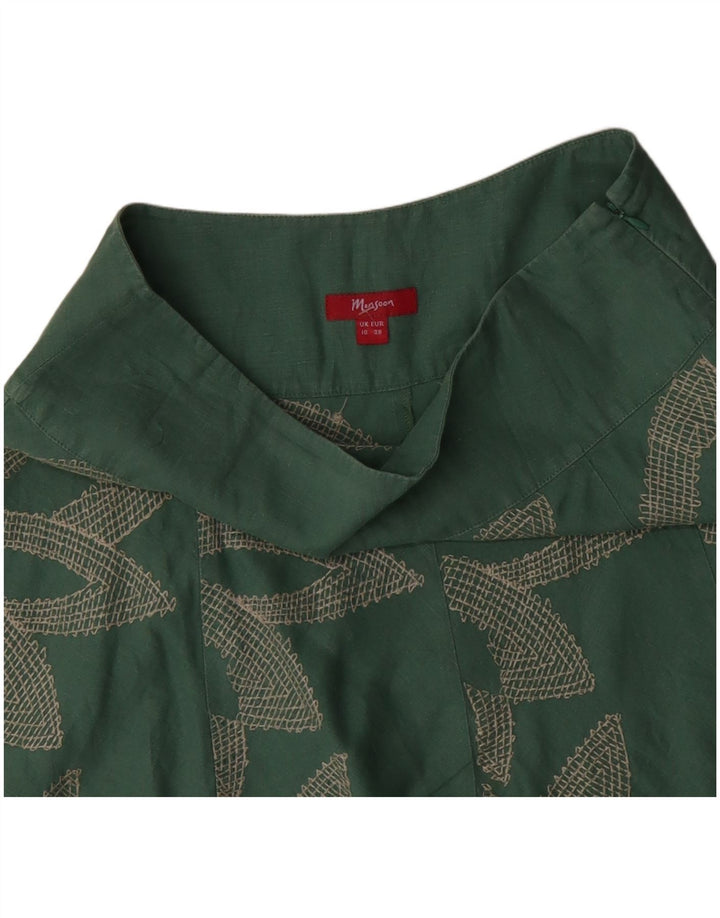 MONSONON Женская юбка-трапеция с заниженной талией UK 10, маленькая W32, зеленый хлопок с цветочным принтом